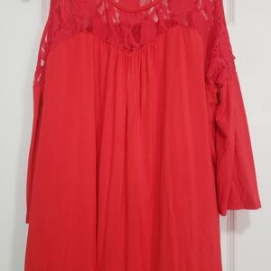 New Directions Vibrant Red Lace Top